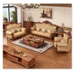 Goldoma genuine leather sofa set in yellow, European luxury living room furniture with modern design
