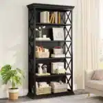 Goldoma 6-Tier Industrial Bookcase, 71 Inch Tall Bookshelf with X-Design, Floor Standing 5 Shelf Display Storage for Living