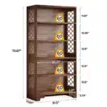Goldoma 6-Tier Industrial Bookcase, 71 Inch Tall Bookshelf with X-Design, Floor Standing 5 Shelf Display Storage for Living