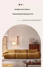 Goldoma modular cream Sherpa sofa vacuum-compressed sectional with high-elastic foam in mid-century style.