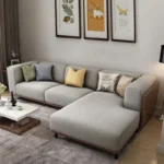 Goldoma Scandinavian Fabric Office Sofa – modern settee with wood frame and eco-friendly fabric for office or living room