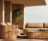 Goldoma Outdoor Teak Sofa Set with Water-Resistant Acrylic Cushions