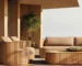 Goldoma Outdoor Teak Sofa Set with Water-Resistant Acrylic Cushions