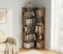 Goldoma Rotating Solid Wood Corner Bookshelf – 360° Floor Standing Bookcase for Living Room Storage