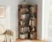 Goldoma Rotating Solid Wood Corner Bookshelf – 360° Floor Standing Bookcase for Living Room Storage
