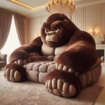 Goldoma creative animal sofa bed in modern living room, upholstered in soft fabric, converted to a bed