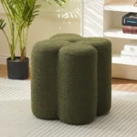 Goldoma wooden foot stool with cushion round petal design in living room
