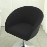 Goldoma semi-circular chair cover on a curved dining chair – stretch knit slipcover protects and decorates