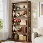 Goldoma 6-Tier Industrial Bookcase, 71 Inch Tall Bookshelf with X-Design, Floor Standing 5 Shelf Display Storage for Living