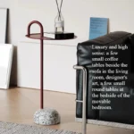 Round marble side table - mid century modern end table with natural marble top and black metal frame in living room