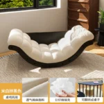 Goldoma modern curved leather sofa single seater living room chair in neutral tone