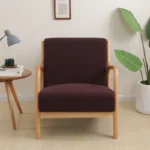 Goldoma stretch armchair slipcover with zipper in a living room, showing a snug fit on a standard armchair