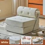 Goldoma Folding Lazy Sofa Chair in modern living room with corduroy or leather upholstery, small space