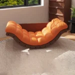 Goldoma modern curved leather sofa single seater living room chair in neutral tone