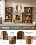 Goldoma 6-Tier Tall Bookshelf 75-Inch with Adjustable Shelves in Brown Finish