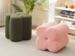 Goldoma wooden foot stool with cushion round petal design in living room