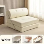 Goldoma Folding Lazy Sofa Chair in modern living room with corduroy or leather upholstery, small space