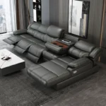 Goldoma L-Shaped Leather Sofa – waterproof genuine cowhide sectional in modern living room