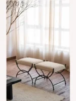 Goldoma compact jacquard footstool with metal frame, modern ottoman for living room and bedroom