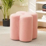 Goldoma wooden foot stool with cushion round petal design in living room
