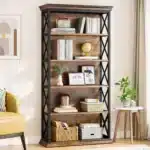 Goldoma 6-Tier Industrial Bookcase, 71 Inch Tall Bookshelf with X-Design, Floor Standing 5 Shelf Display Storage for Living