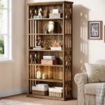 Goldoma 6-Tier Tall Bookshelf 75-Inch with Adjustable Shelves in Brown Finish