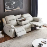 Modern PU leather electric recliner sofa set with wooden frame three-seater functional furniture - Image 3