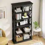 Goldoma 6-Tier Industrial Bookcase, 71 Inch Tall Bookshelf with X-Design, Floor Standing 5 Shelf Display Storage for Living