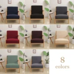 Goldoma stretch armchair slipcover with zipper in a living room, showing a snug fit on a standard armchair