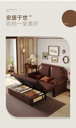Goldoma foldable leather sofa bed in light luxury abstract pattern, converted to bed mode