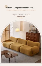 Goldoma modular cream Sherpa sofa vacuum-compressed sectional with high-elastic foam in mid-century style.