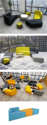Goldoma Modular Break Out Sofa in a modern office lounge setting showing ergonomic back support and commercial-grade fabric