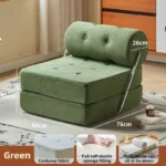 Goldoma Folding Lazy Sofa Chair in modern living room with corduroy or leather upholstery, small space
