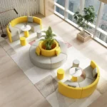 Goldoma modern S-shape PU leather modular sectional sofa set in an office lobby