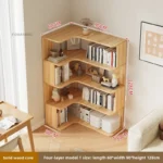 Bookshelf Solid Wood Rotating Multi-layer Corner Storage Cabinet Floor Standing Bookcase Living Room Home Furniture Organization - Image 8