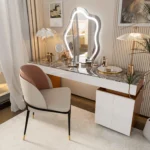 Goldoma set of 2 faux leather dining chairs with wood back and metal legs in dining room