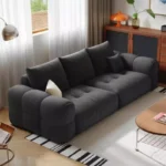 Goldoma modern L-shaped corner sofa with storage in cream chenille velvet, Scandinavian minimalist design for living room