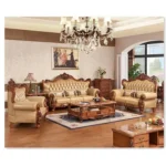 Goldoma genuine leather sofa set in yellow, European luxury living room furniture with modern design