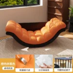 Goldoma modern curved leather sofa single seater living room chair in neutral tone