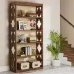 Goldoma 6-Tier Industrial Bookcase, 71 Inch Tall Bookshelf with X-Design, Floor Standing 5 Shelf Display Storage for Living