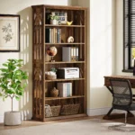 Goldoma 6-Tier Tall Bookshelf 75-Inch with Adjustable Shelves in Brown Finish