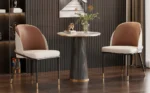Goldoma set of 2 faux leather dining chairs with wood back and metal legs in dining room