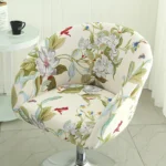 Goldoma semi-circular chair cover on a curved dining chair – stretch knit slipcover protects and decorates