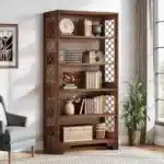 Goldoma 6-Tier Industrial Bookcase, 71 Inch Tall Bookshelf with X-Design, Floor Standing 5 Shelf Display Storage for Living