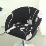Goldoma semi-circular chair cover on a curved dining chair – stretch knit slipcover protects and decorates