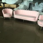 Goldoma Modern Pink Velvet Sofa Chair – Nordic Style Accent Seat for Living Room or Office – close-up detail