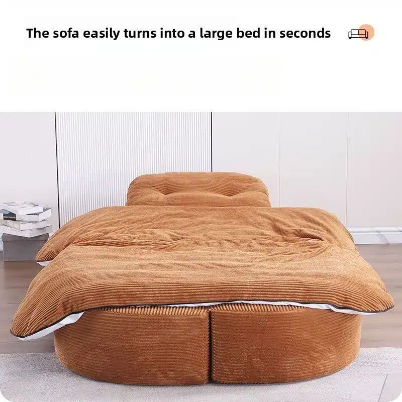 Goldoma Corduroy L-Shaped Sofa Bed with Removable Cover - Brown