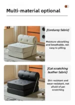 Goldoma Folding Lazy Sofa Chair in modern living room with corduroy or leather upholstery, small space