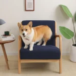 Goldoma stretch armchair slipcover with zipper in a living room, showing a snug fit on a standard armchair