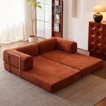 Goldoma velvet sectional sofa in living room - modern L-shaped corduroy couch with soft velvet upholstery and high-resilience sponge filling